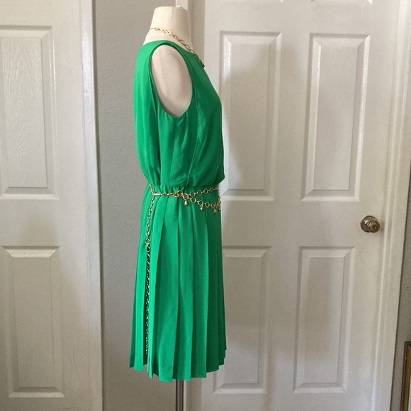 VINTAGE Ralph Lauren Green Pleated Chiffon Dress Size 10 - Picture 5 of 12